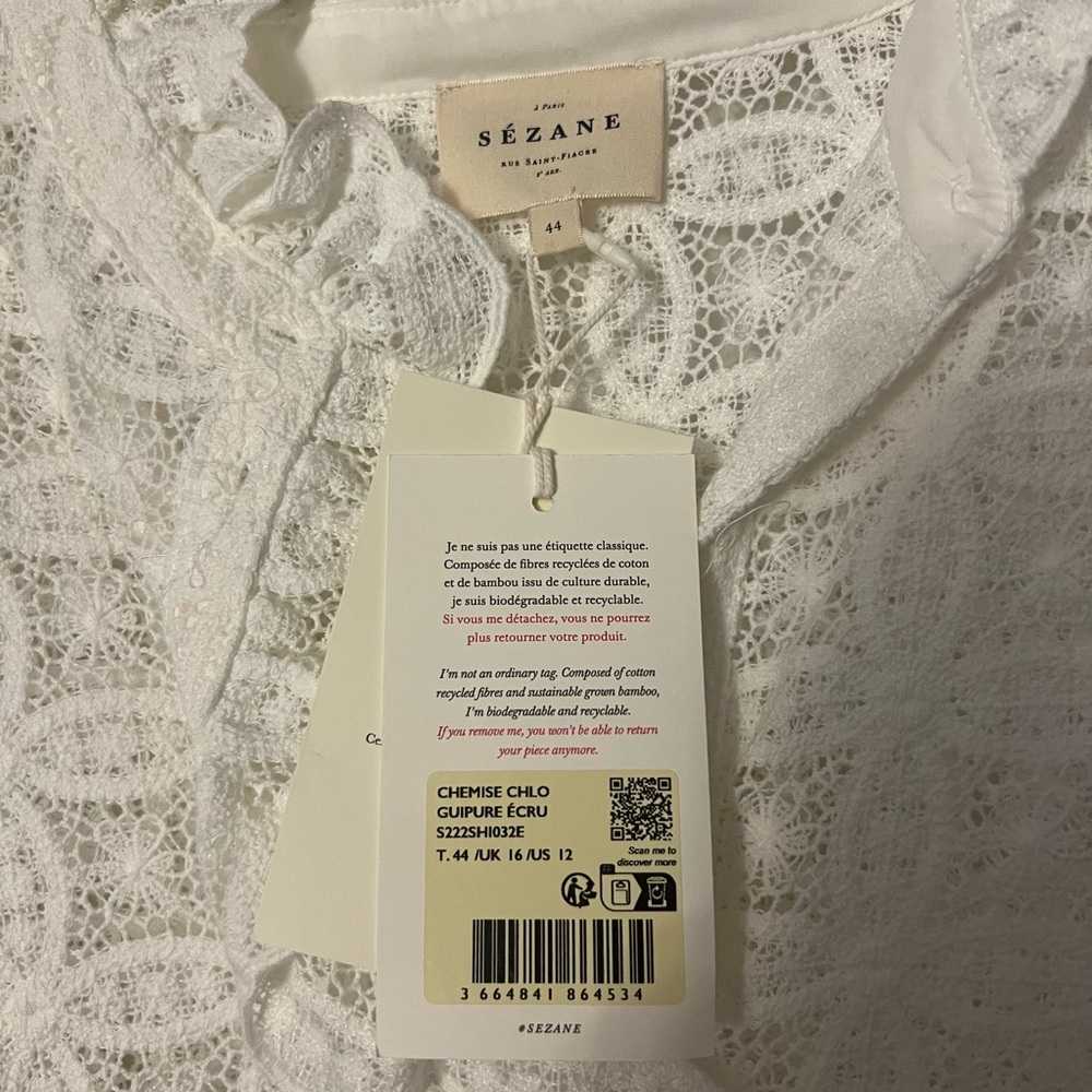 Sezane White Lace Blouse Sézane Chlo - Picture 3 of 4